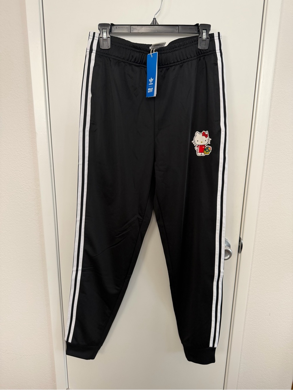 adidas Black Track Joggers with Hello Kitty Patch